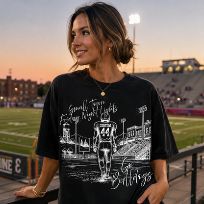 Custom Small Town Friday Night Lights Top mockup showing the pictured apparel design.