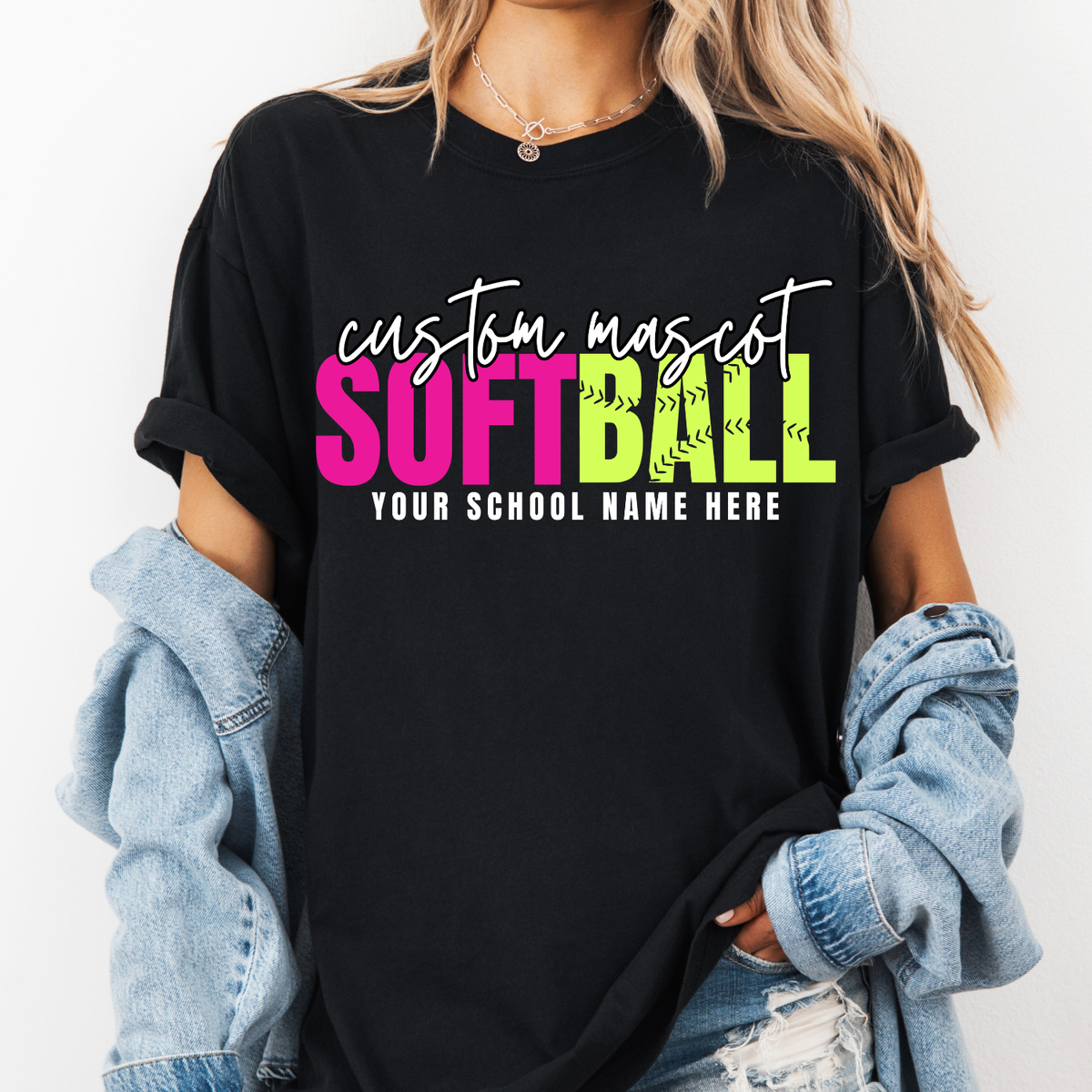 Custom Softball Top mockup showing the pictured apparel design.