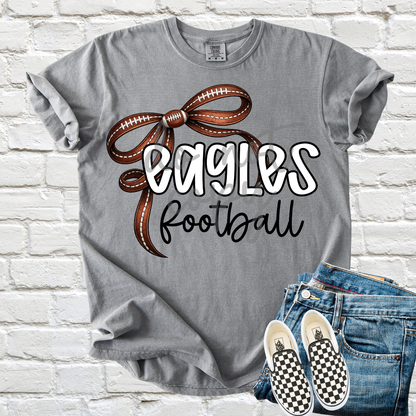 Custom Thin Football Bow Top mockup showing the pictured apparel design.