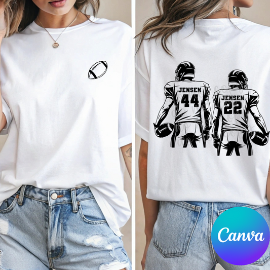 Custom Two Football Players With Pocket Design Top mockup showing the front and back design.