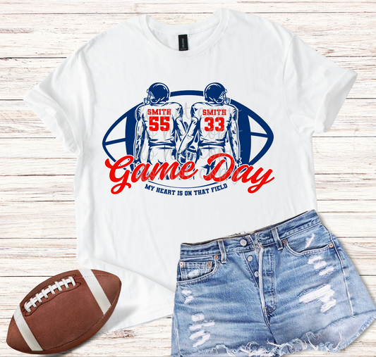 Custom Two Players Football Gameday Top mockup showing the pictured apparel design.
