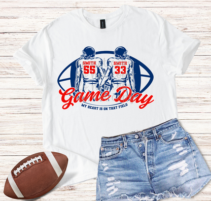 Custom Two Players Football Gameday Top mockup showing the pictured apparel design.