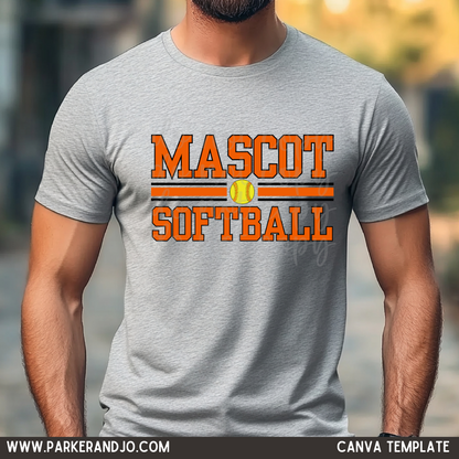 Custom Varsity Custom Mascot Softball Top mockup showing the pictured apparel design.