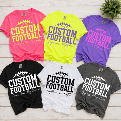 Custom Varsity Football Tagline Top mockup showing the pictured apparel design.