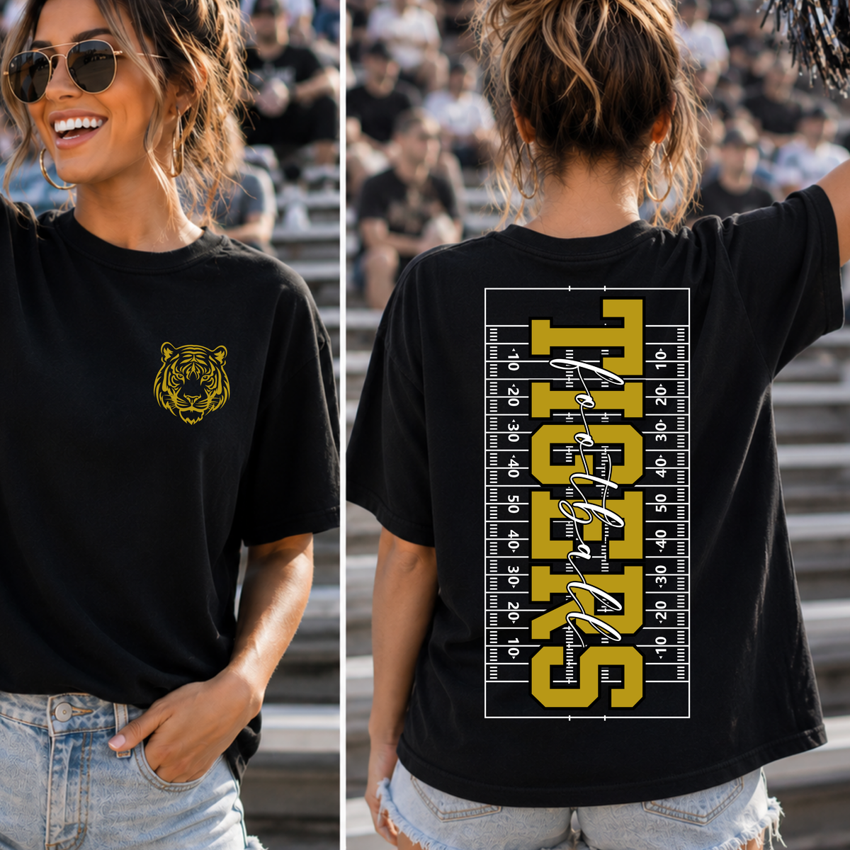 Custom Vertical Football Field Top mockup showing the front and back design.
