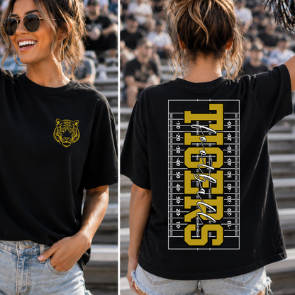 Custom Vertical Football Field Top mockup showing the front and back design.