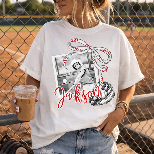 Custom Vintage Baseball Photo Top mockup showing the pictured apparel design.