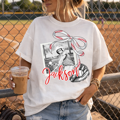 Custom Vintage Baseball Photo Top mockup showing the pictured apparel design.