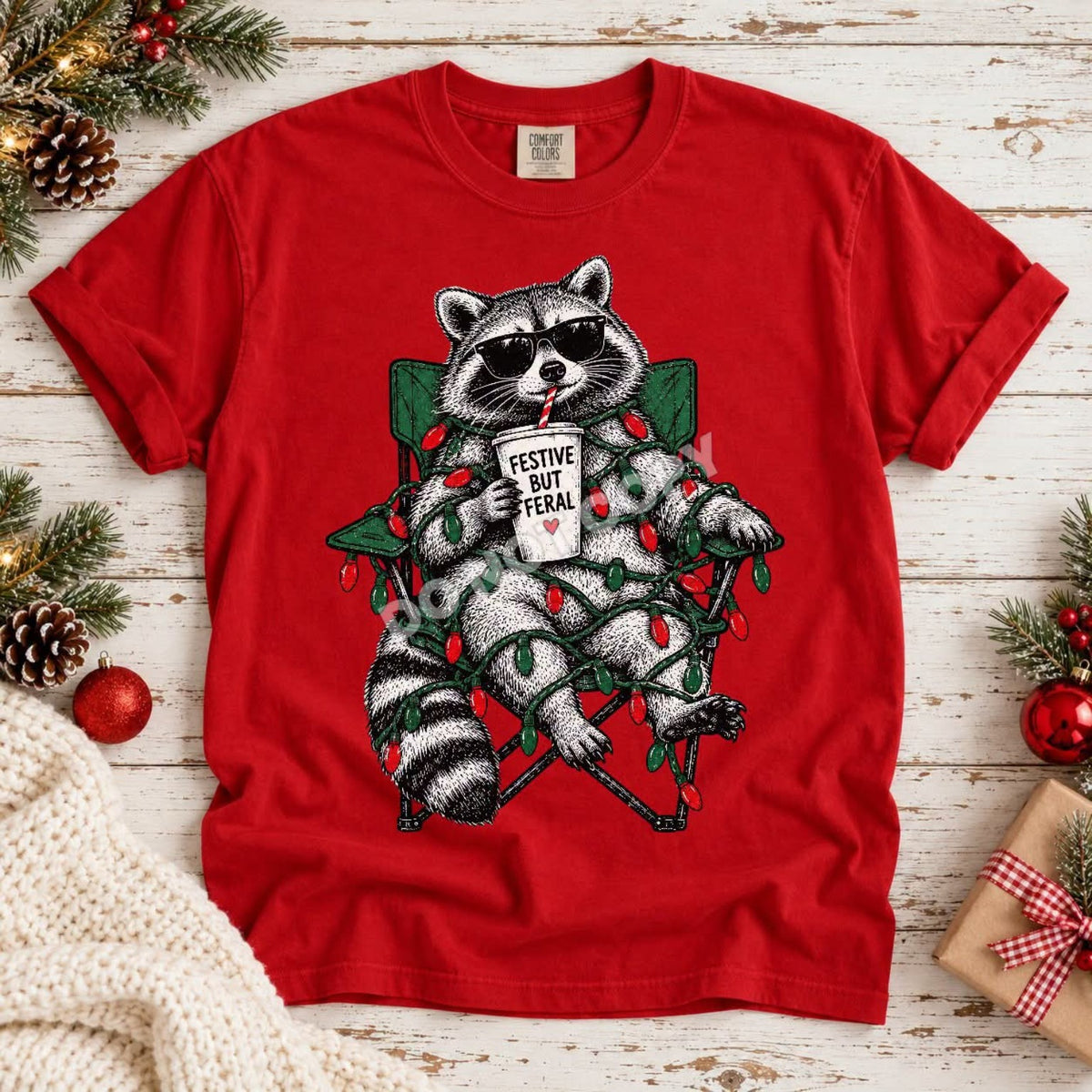 Festive Feral Christmas Raccoon Shirt