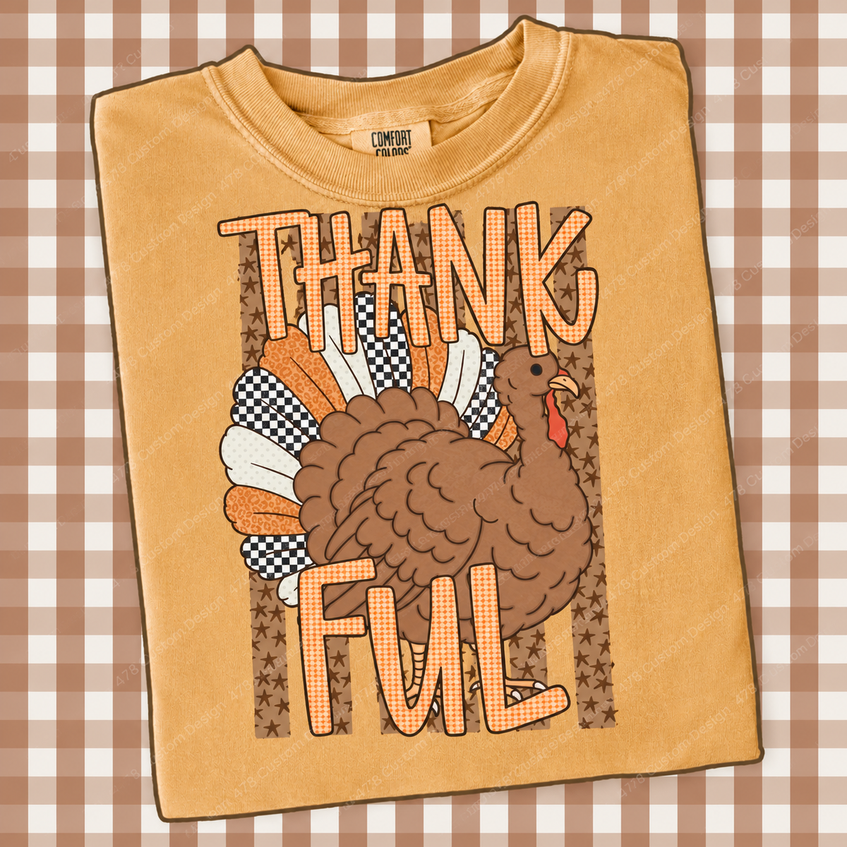 Patchwork Thankful Turkey apparel mockup – 478 Custom Design