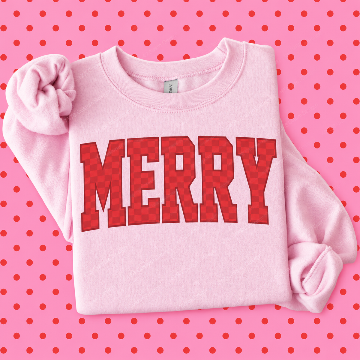 Red Checkerboard Merry apparel mockup – 478 Custom Design