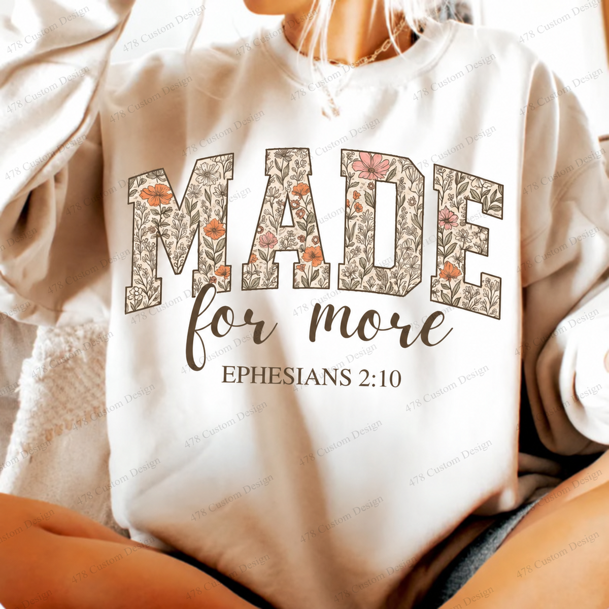 Made for More Floral Ephesians 2:10 Top apparel mockup — 478 Custom Design