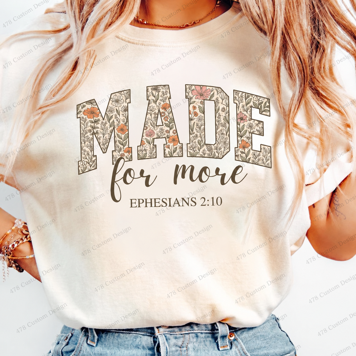 Made for More Floral Ephesians 2:10 Top apparel mockup — 478 Custom Design