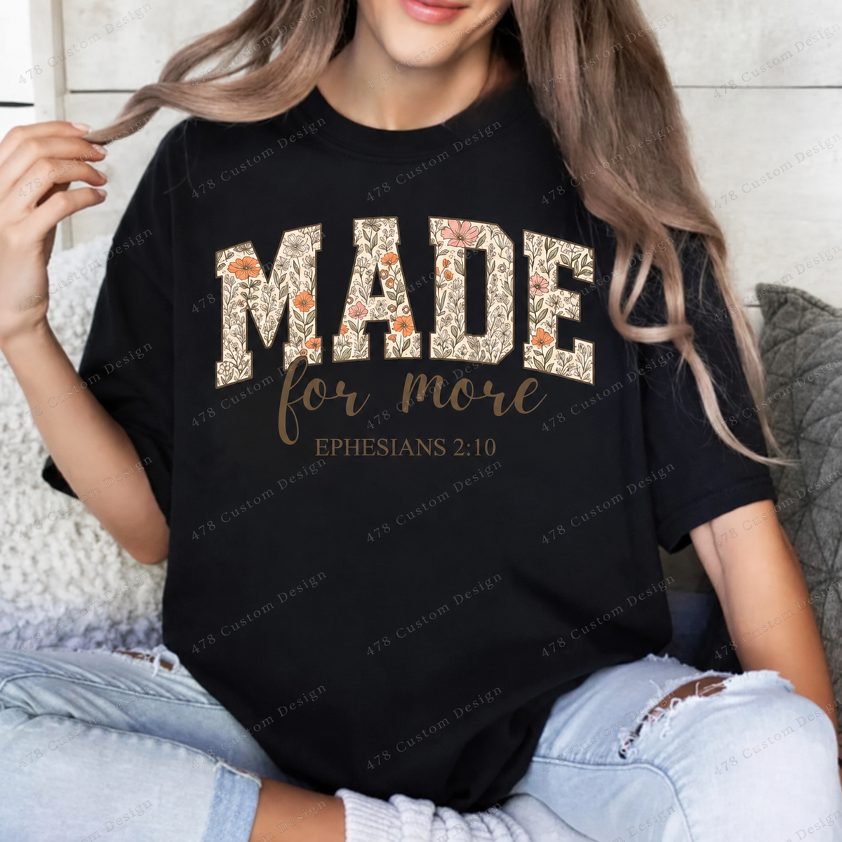 Made for More Floral Ephesians 2:10 Top apparel mockup — 478 Custom Design