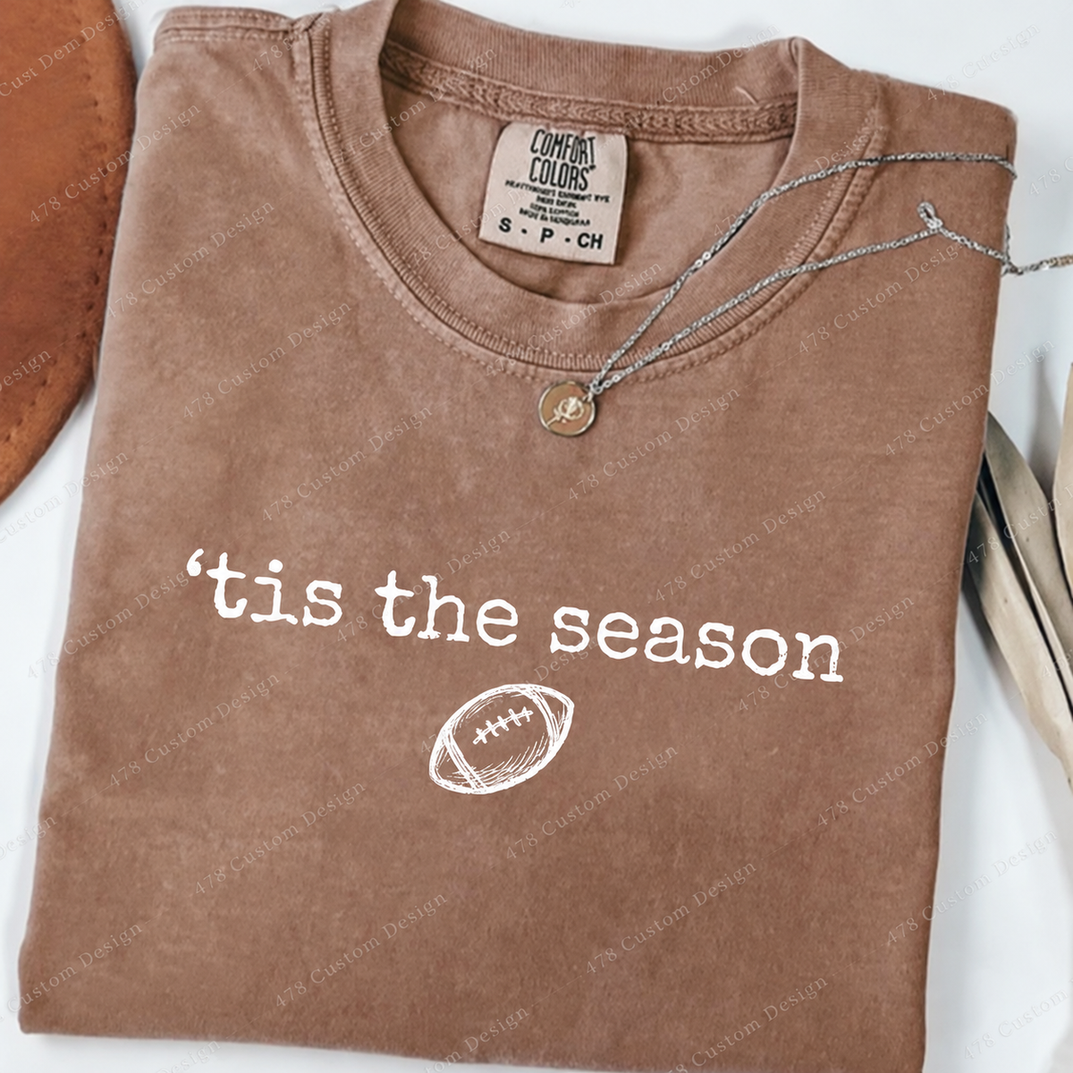 Tis the Season Minimal Football Top apparel mockup — 478 Custom Design