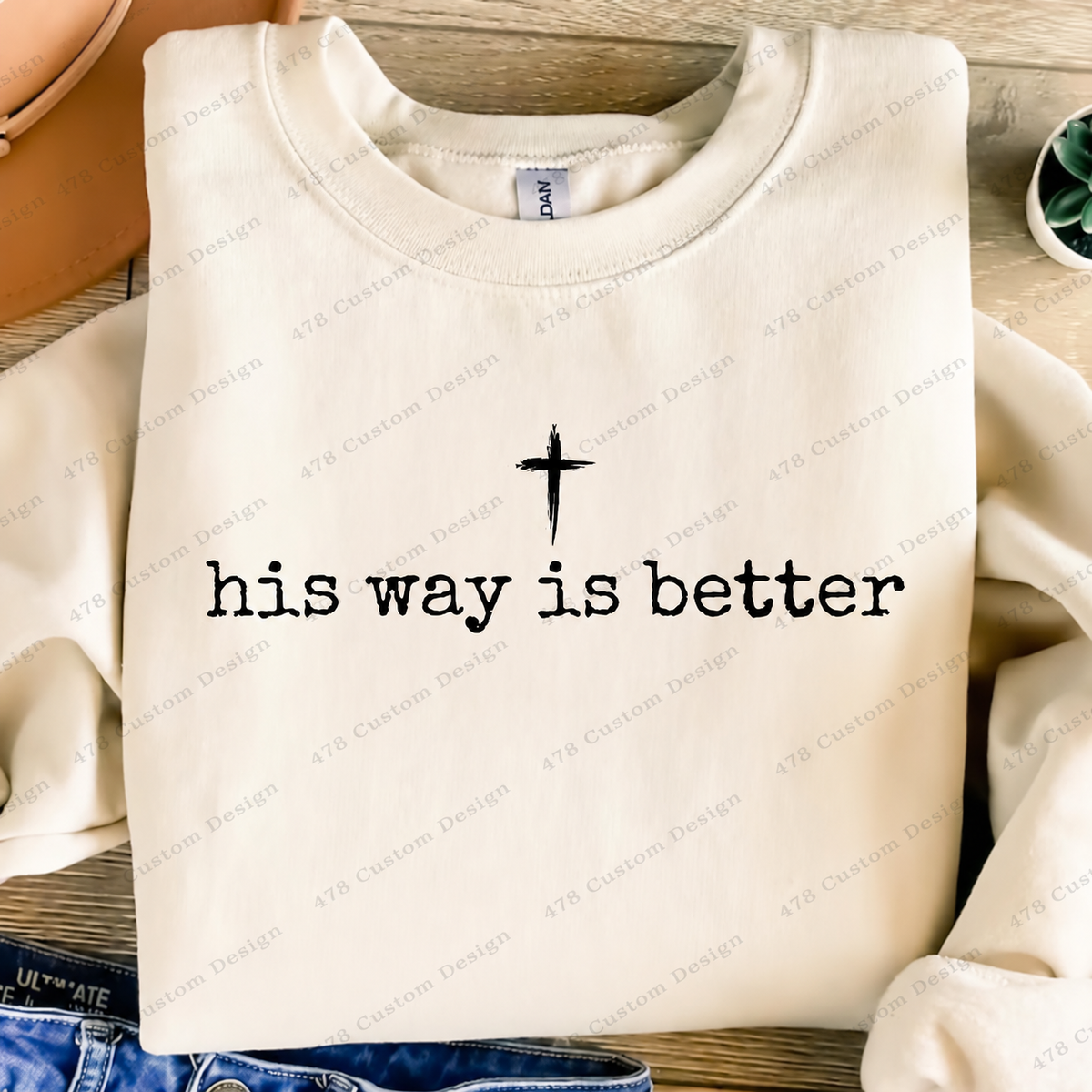 His Way Is Better Minimal Cross Top apparel mockup — 478 Custom Design