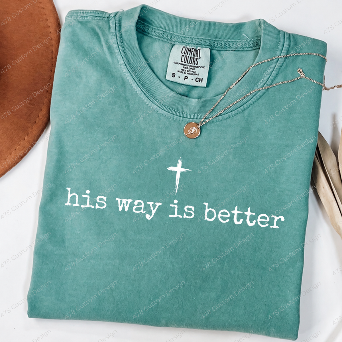His Way Is Better Minimal Cross Top apparel mockup — 478 Custom Design