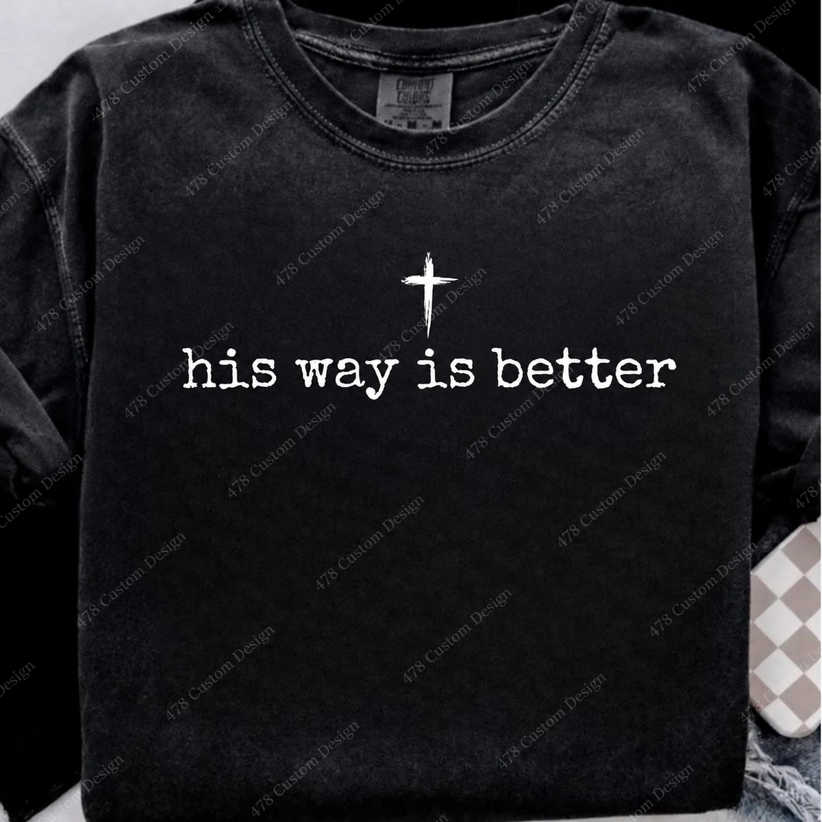 His Way Is Better Minimal Cross Top apparel mockup — 478 Custom Design