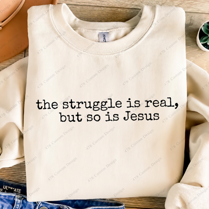 The Struggle Is Real But So Is Jesus Top apparel mockup — 478 Custom Design