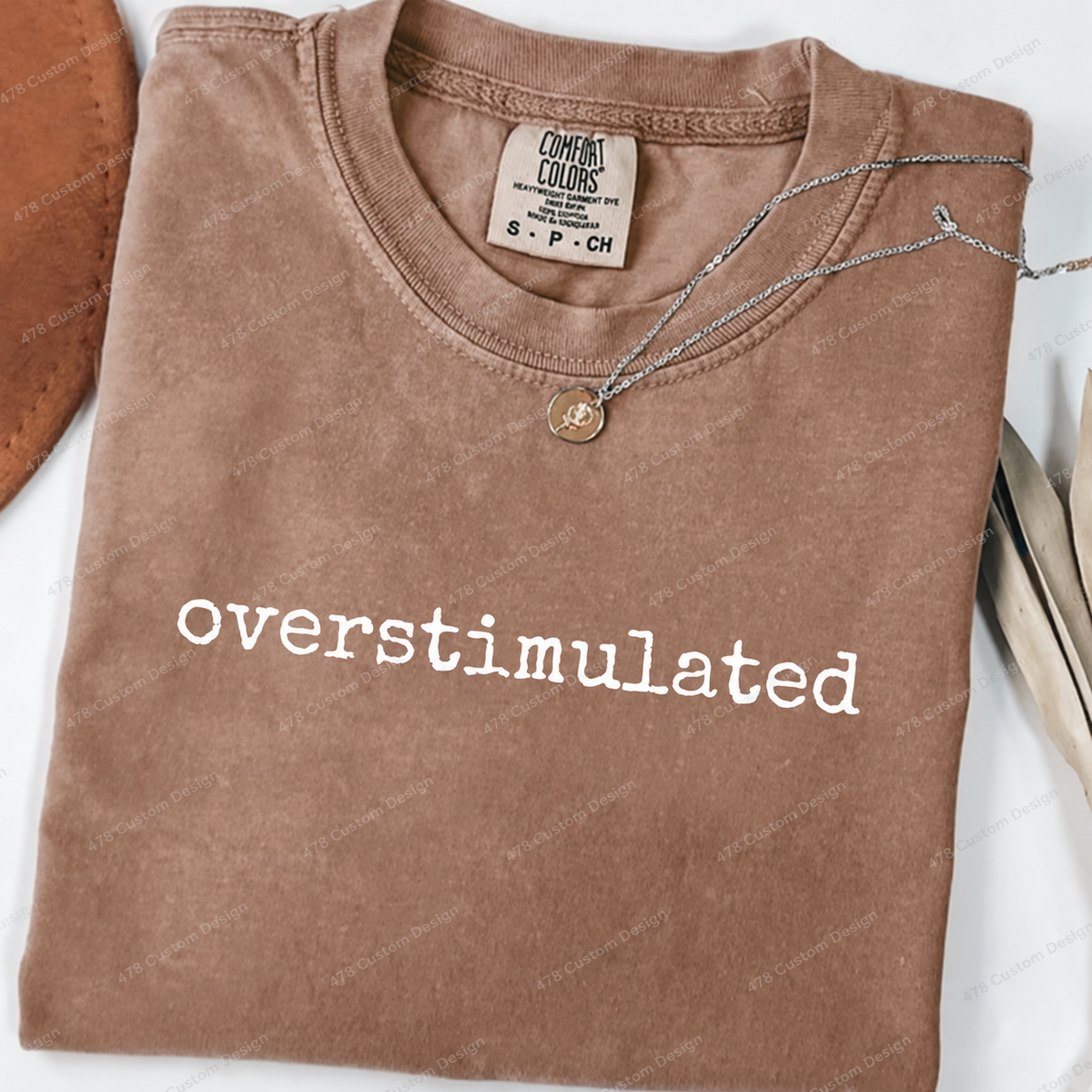 Overstimulated Typewriter Quote Top apparel mockup — 478 Custom Design