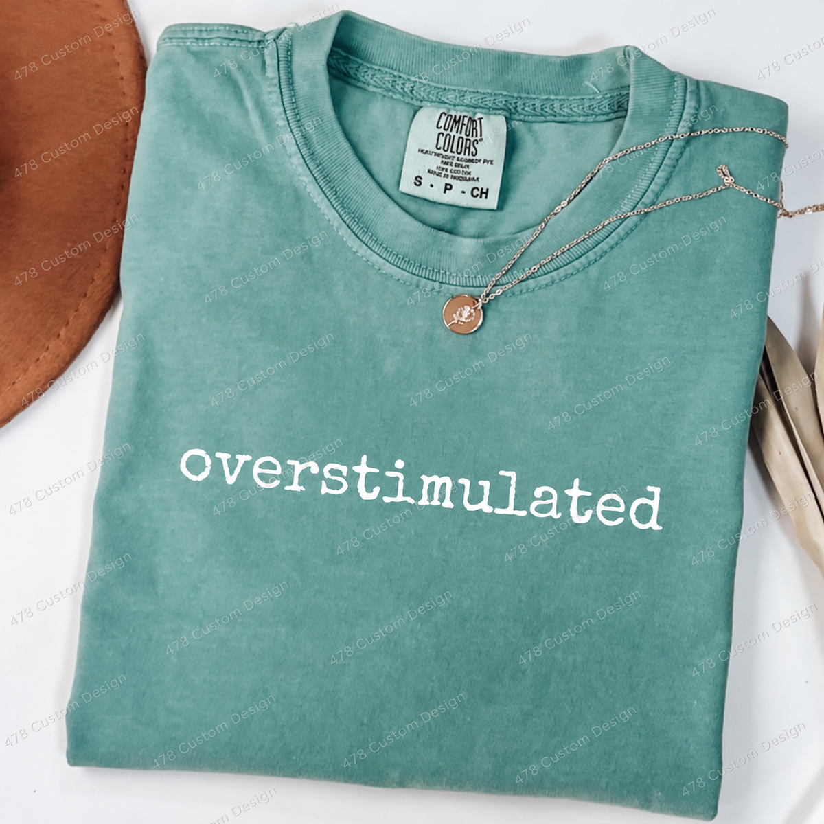 Overstimulated Typewriter Quote Top apparel mockup — 478 Custom Design
