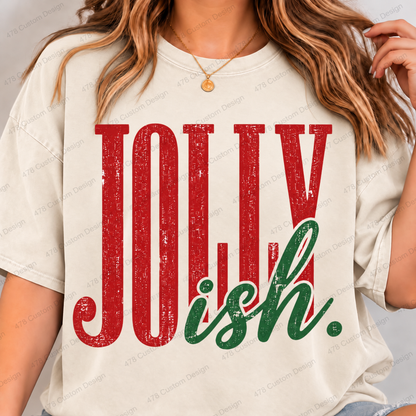 Jolly-ish Distressed Christmas Top apparel mockup — 478 Custom Design