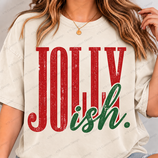 Jolly-ish Distressed Christmas Top apparel mockup — 478 Custom Design