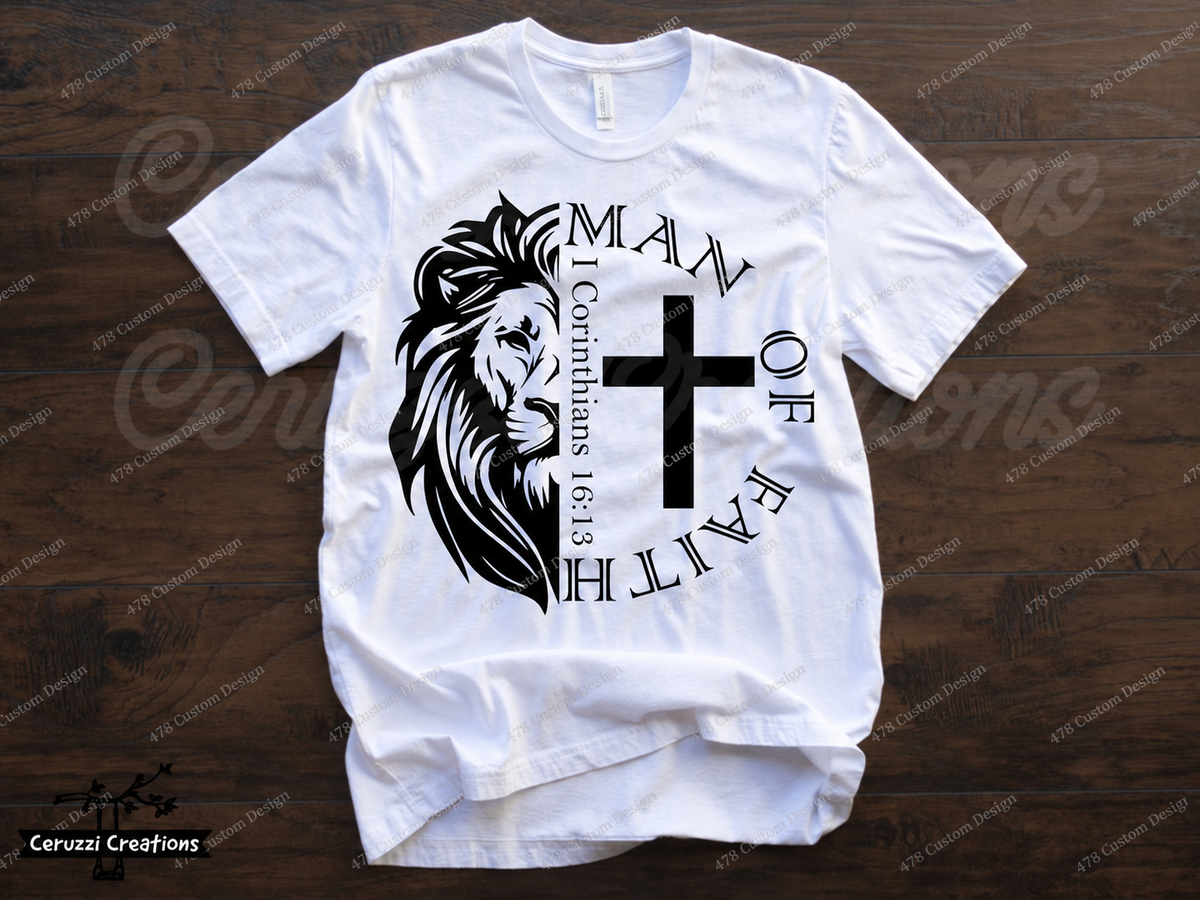 Man of Faith Lion and Cross Top apparel mockup — 478 Custom Design