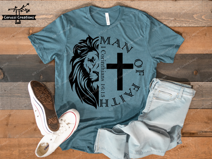 Man of Faith Lion and Cross Top apparel mockup — 478 Custom Design