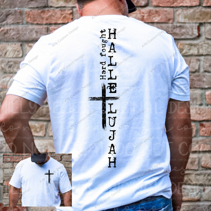 Hard Fought Hallelujah Cross Front and Back Top apparel mockup — 478 Custom Design