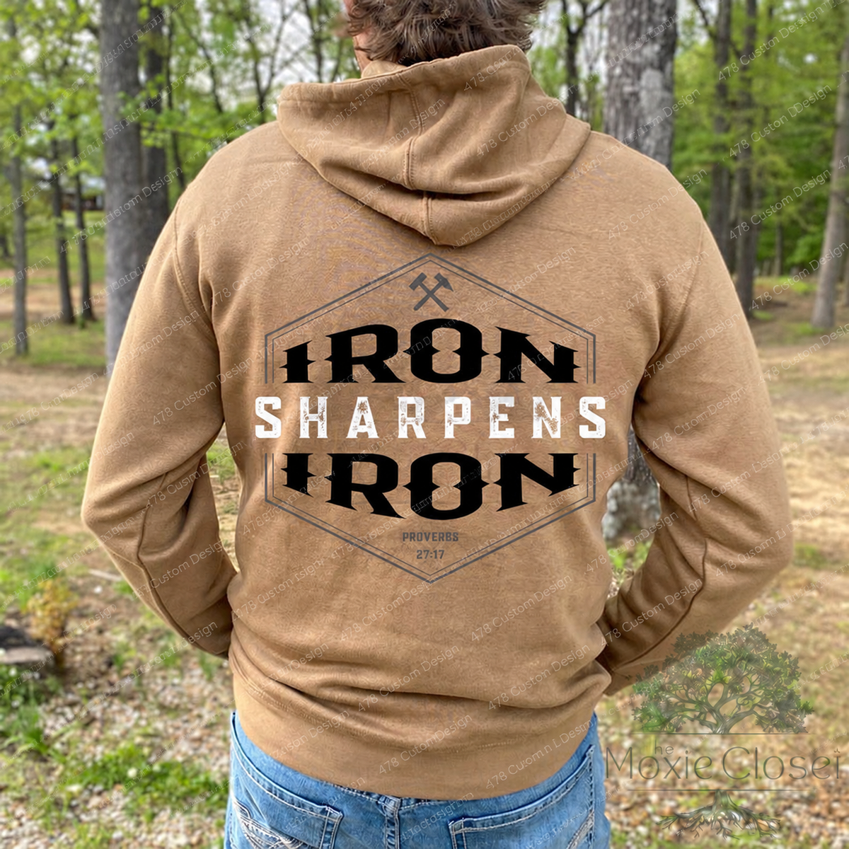 Iron Sharpens Iron Proverbs 27:17 Front and Back Top apparel mockup — 478 Custom Design