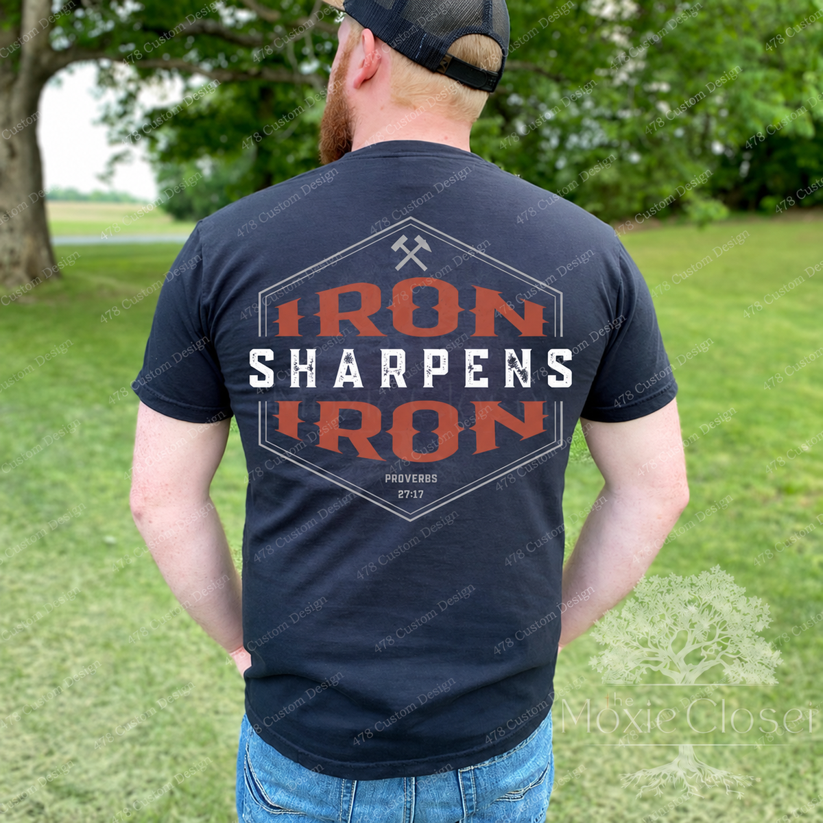 Iron Sharpens Iron Proverbs 27:17 Front and Back Top apparel mockup — 478 Custom Design