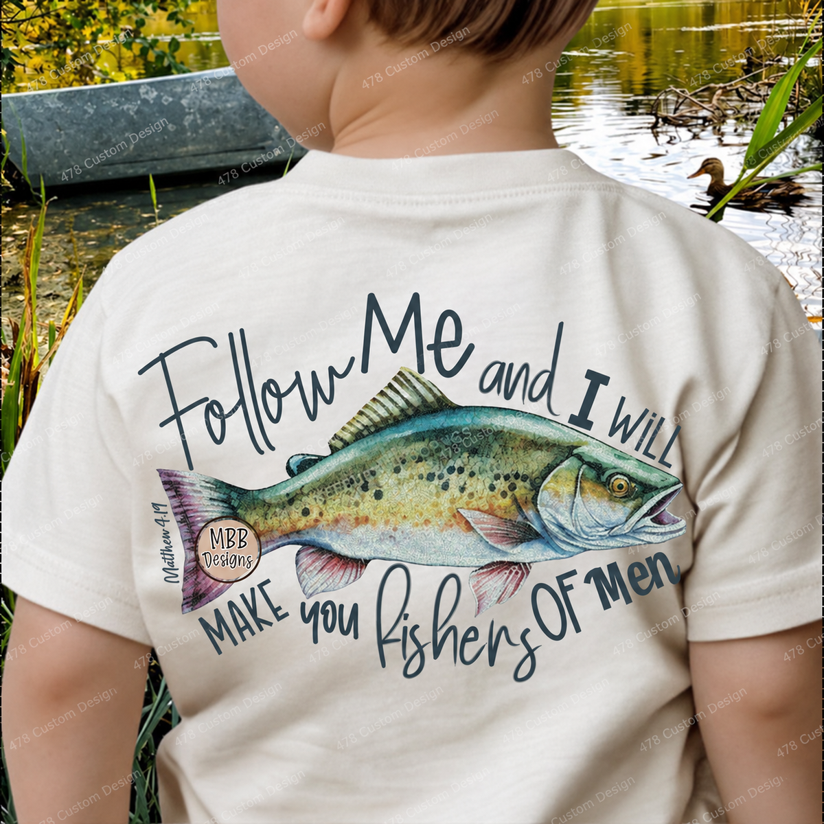 Follow Me Fishers of Men Bass Top apparel mockup — 478 Custom Design