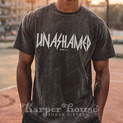Unashamed Romans 1:16 Grunge Top apparel mockup — 478 Custom Design