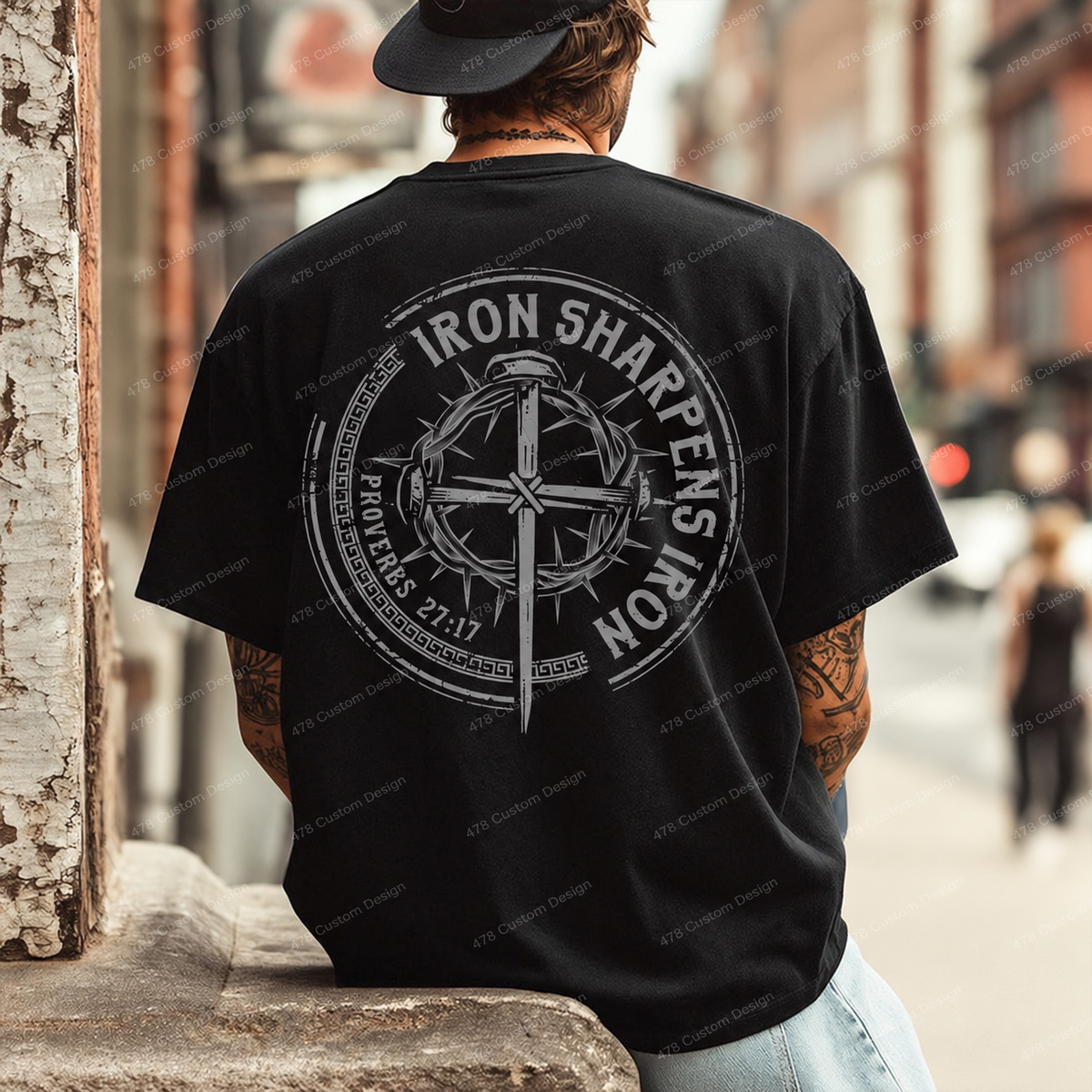 Iron Sharpens Iron Circular Cross Top apparel mockup — 478 Custom Design