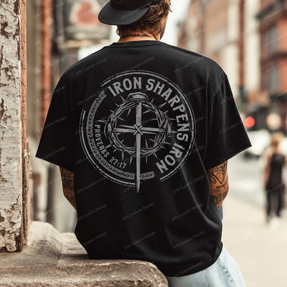 Iron Sharpens Iron Circular Cross Top apparel mockup — 478 Custom Design