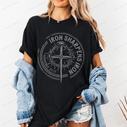 Iron Sharpens Iron Circular Cross Top apparel mockup — 478 Custom Design