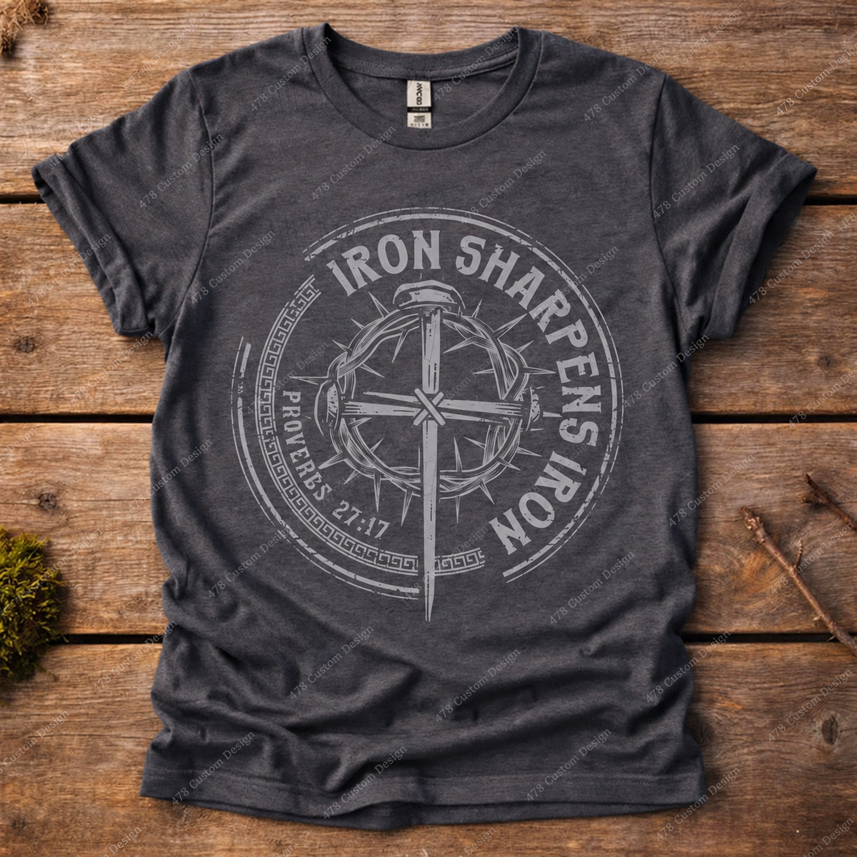 Iron Sharpens Iron Circular Cross Top apparel mockup — 478 Custom Design