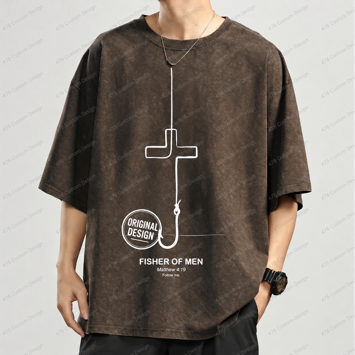 Fisher of Men Minimal Hook Cross Top apparel mockup — 478 Custom Design