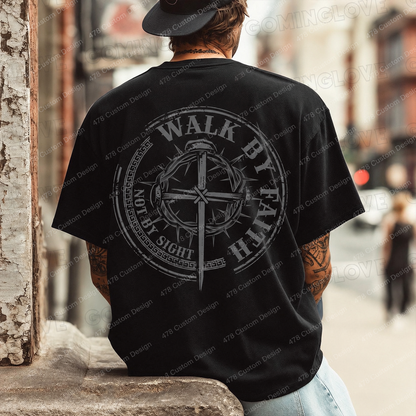 Walk by Faith Not by Sight Circular Cross Top apparel mockup — 478 Custom Design