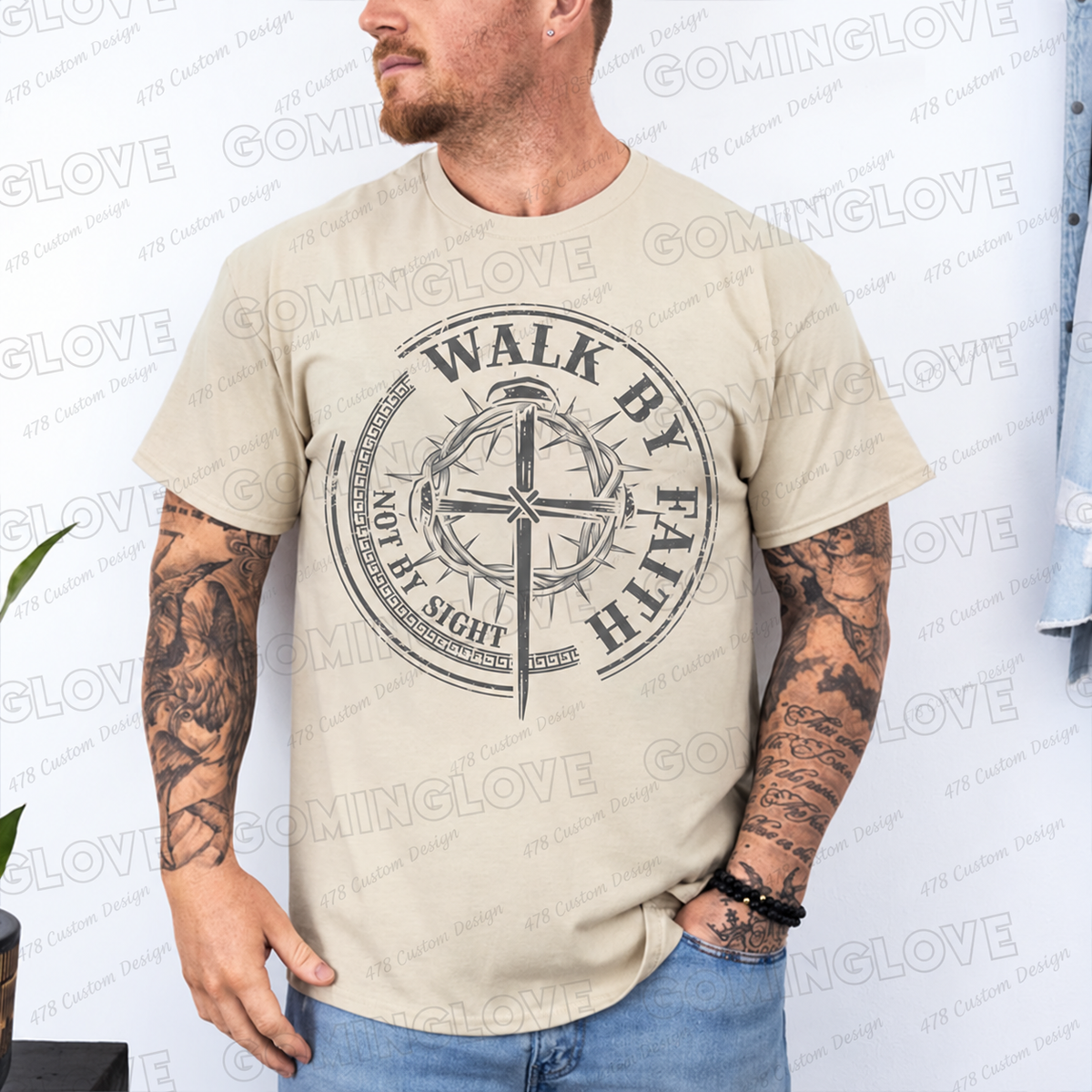Walk by Faith Not by Sight Circular Cross Top apparel mockup — 478 Custom Design