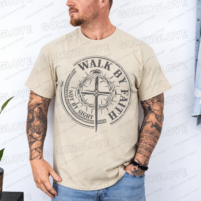 Walk by Faith Not by Sight Circular Cross Top apparel mockup — 478 Custom Design