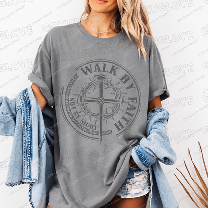 Walk by Faith Not by Sight Circular Cross Top apparel mockup — 478 Custom Design