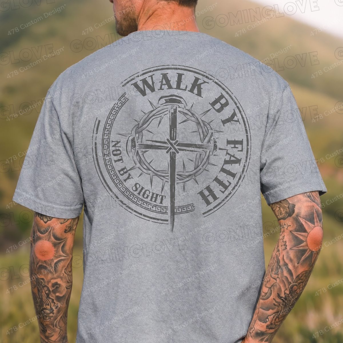 Walk by Faith Not by Sight Circular Cross Top apparel mockup — 478 Custom Design