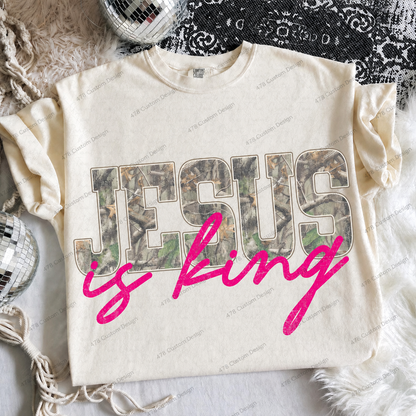 Jesus Is King Pink Camo Top apparel mockup — 478 Custom Design