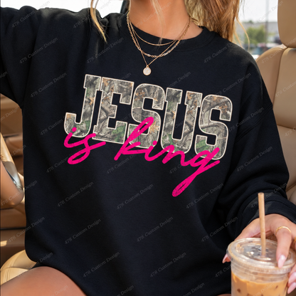 Jesus Is King Pink Camo Top apparel mockup — 478 Custom Design