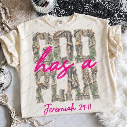 God Has a Plan Pink Camo Jeremiah 29:11 Top apparel mockup — 478 Custom Design