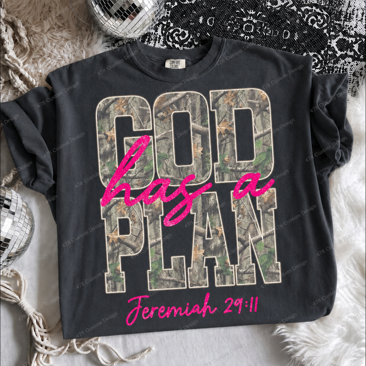 God Has a Plan Pink Camo Jeremiah 29:11 Top apparel mockup — 478 Custom Design