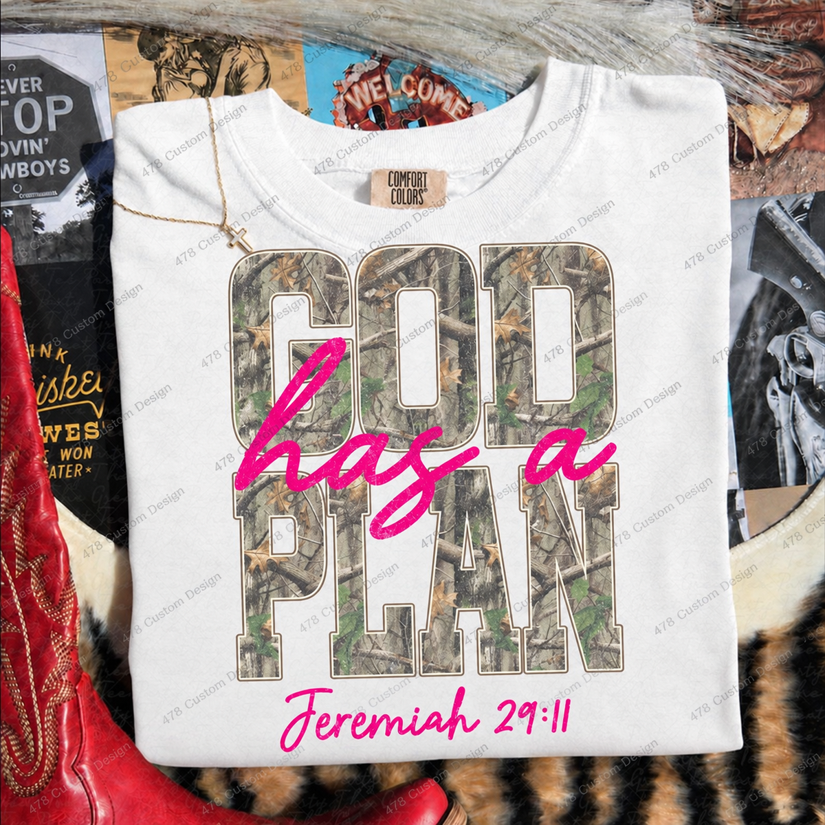 God Has a Plan Pink Camo Jeremiah 29:11 Top apparel mockup — 478 Custom Design