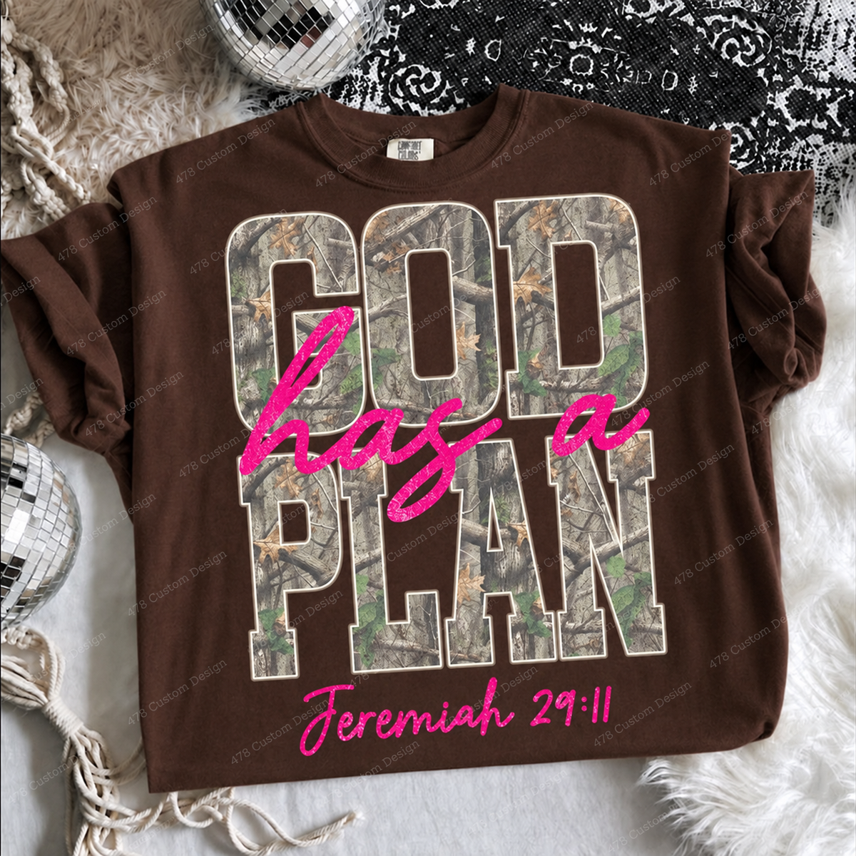 God Has a Plan Pink Camo Jeremiah 29:11 Top apparel mockup — 478 Custom Design
